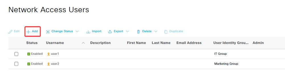 Create Users on ISE Network-Access-Users-Section