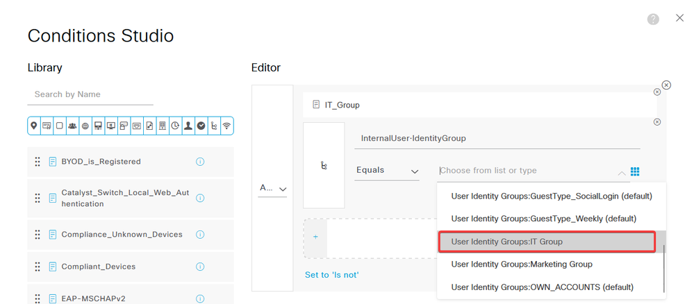 Equals Select User-Identify-Group on-the-Identify-Attribute