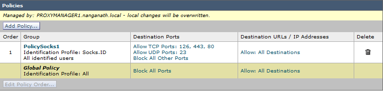 SOCKS Policies Configuration