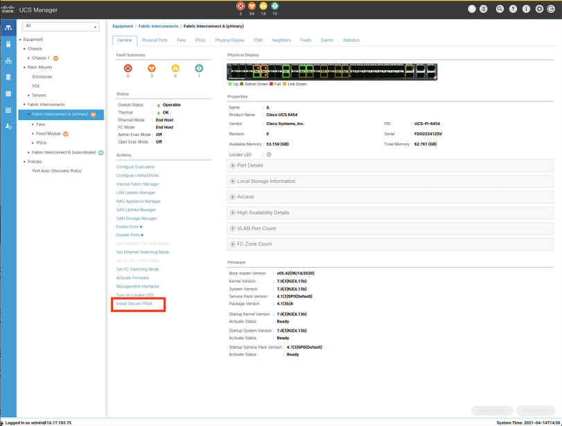 Secure Endpoint FPGA Firmware on UCS 6400 Fabric Interconnects - UCS Manager GUI Install Secure FPGA