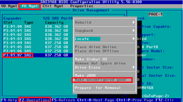 MegaRAID utility configuring drive to Unconfigured Good