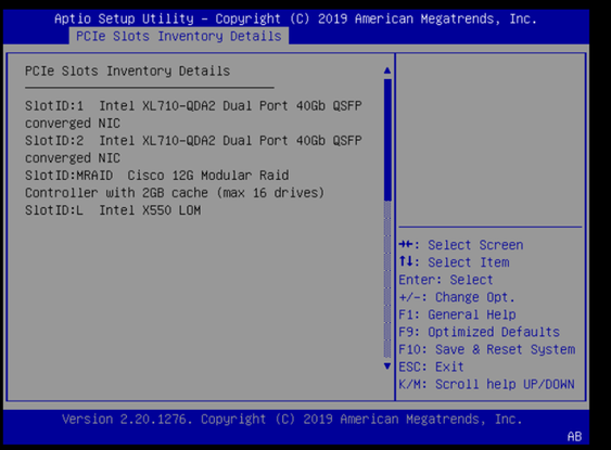 UCS server BIOS Screen showing where the mLOM Adapter Card must be Listed