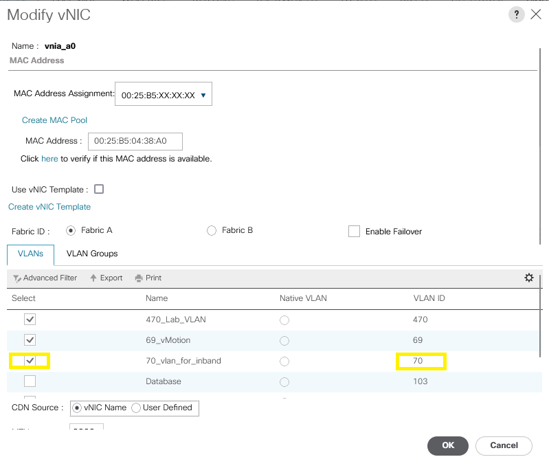 VLAN Correctly Configured on vNICs