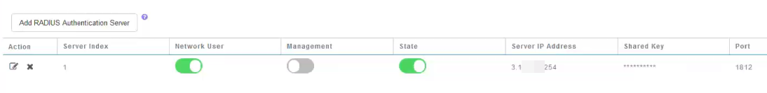 You will see that the Radius authentication server has been configured for Network User.