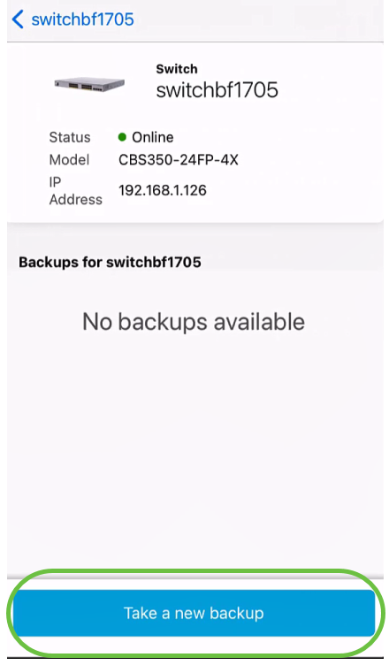 Click Take a new backup.