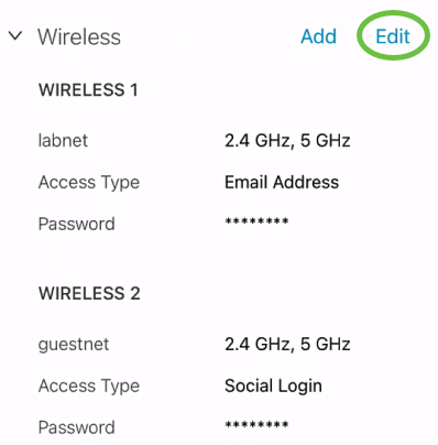 In the Wireless tab, click Edit. 