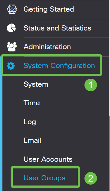 Log into the RV34x series router. Navigate to System Configuration > User Groups. 