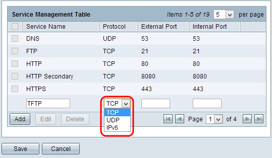 Protocol drop-down list