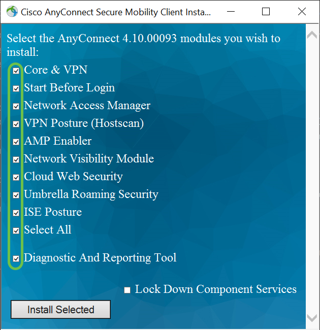 Check the check boxes for the modules that you need to install.