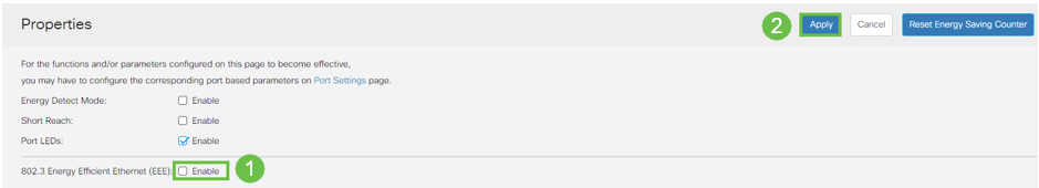 Disable 802.3 Energy Efficient Ethernet (EEE) by unchecking the enable box. Press Apply.