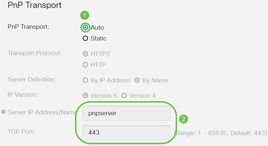 Select an option for PnP Transport.