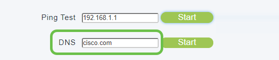 Now the DNS test page, cisco.com is entered for the test.