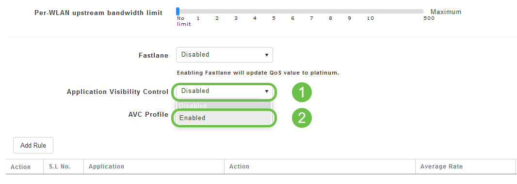 Application Visibility Control field, set to enables.