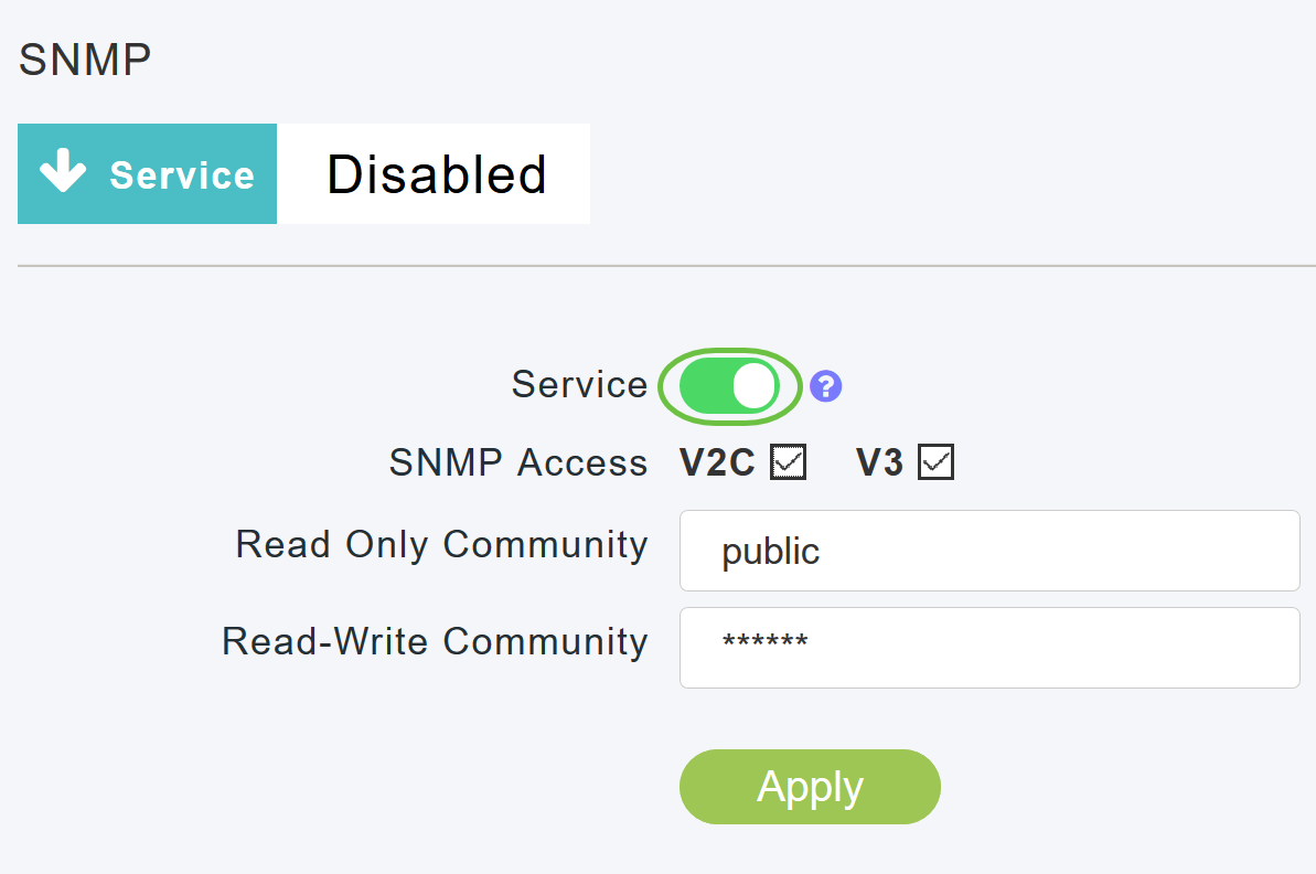 Enable SNMP service option.