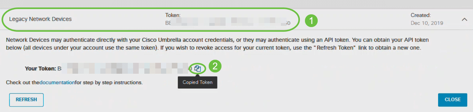 Expand Legacy Network Devices and copy the API token.