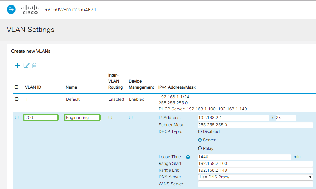 Enter the VLAN ID that you want to create and a Name for it. The VLAN ID range is from 1-4093.