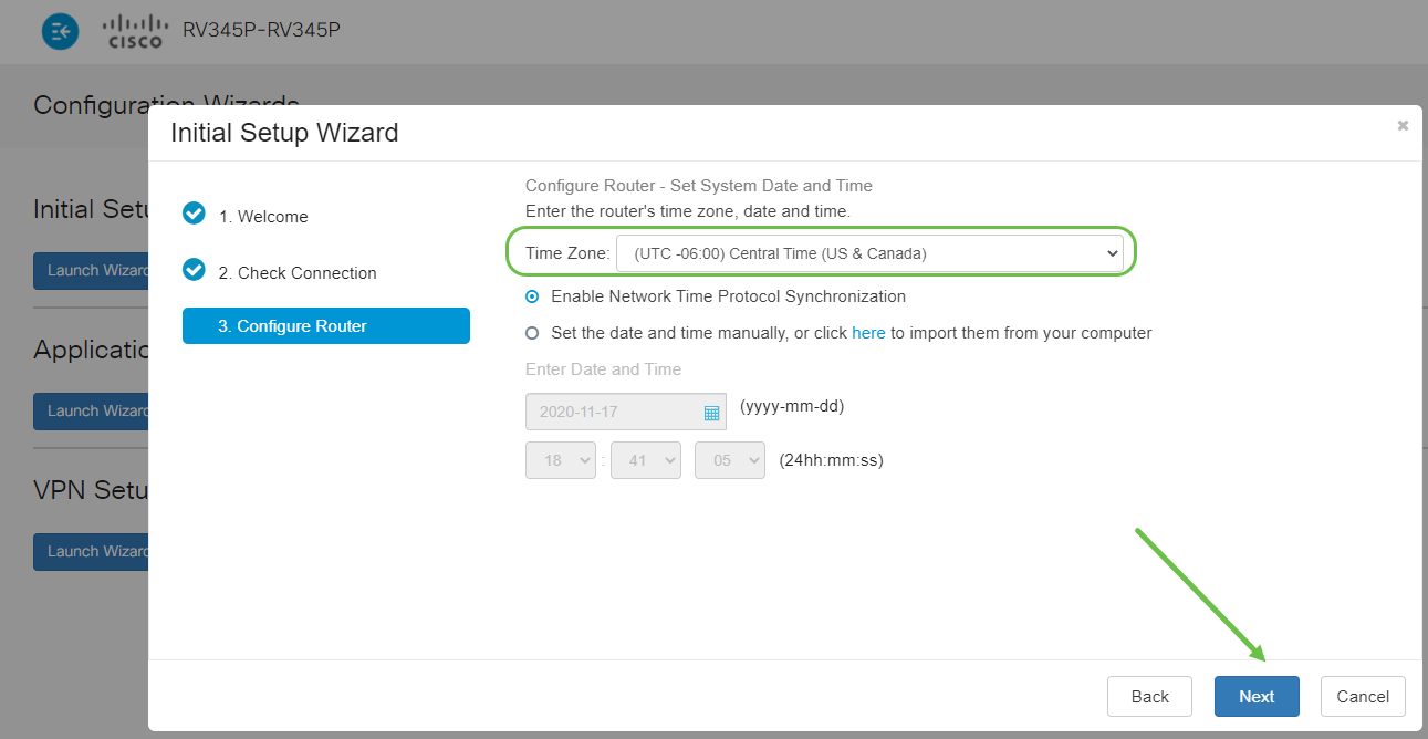 Select your Time Zone and then click Next.