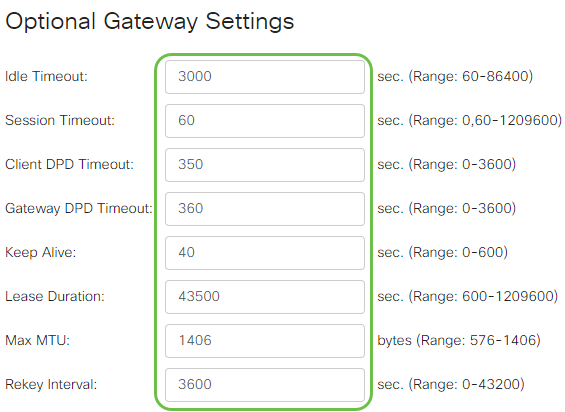 Enter the Optional Gateway Settings.