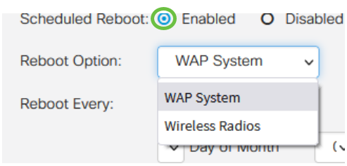 To turn on Schedule Reboot, select Enabled. 