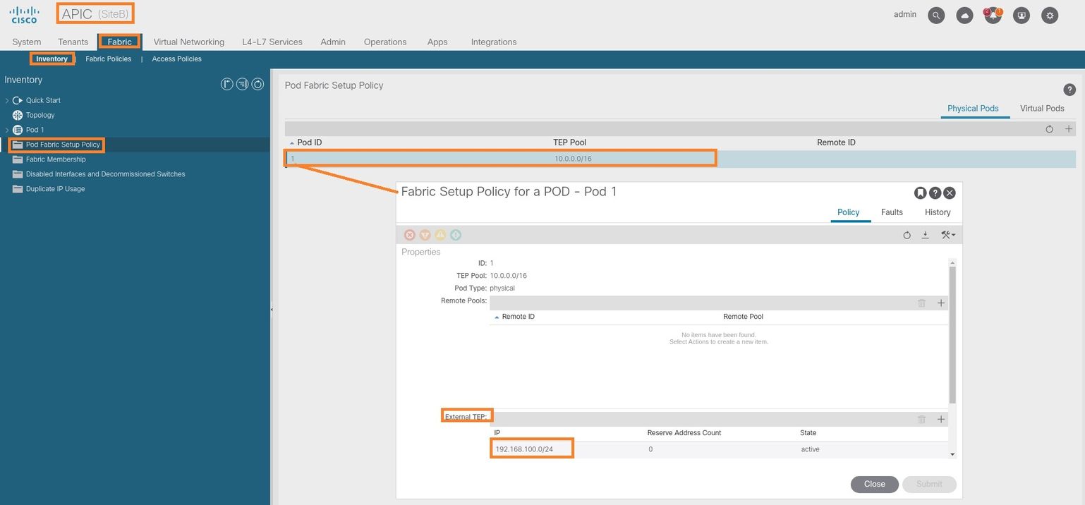 Configure Intersite L3out With ACI Multi-Site Fabrics - Infra Config External TEP Pool