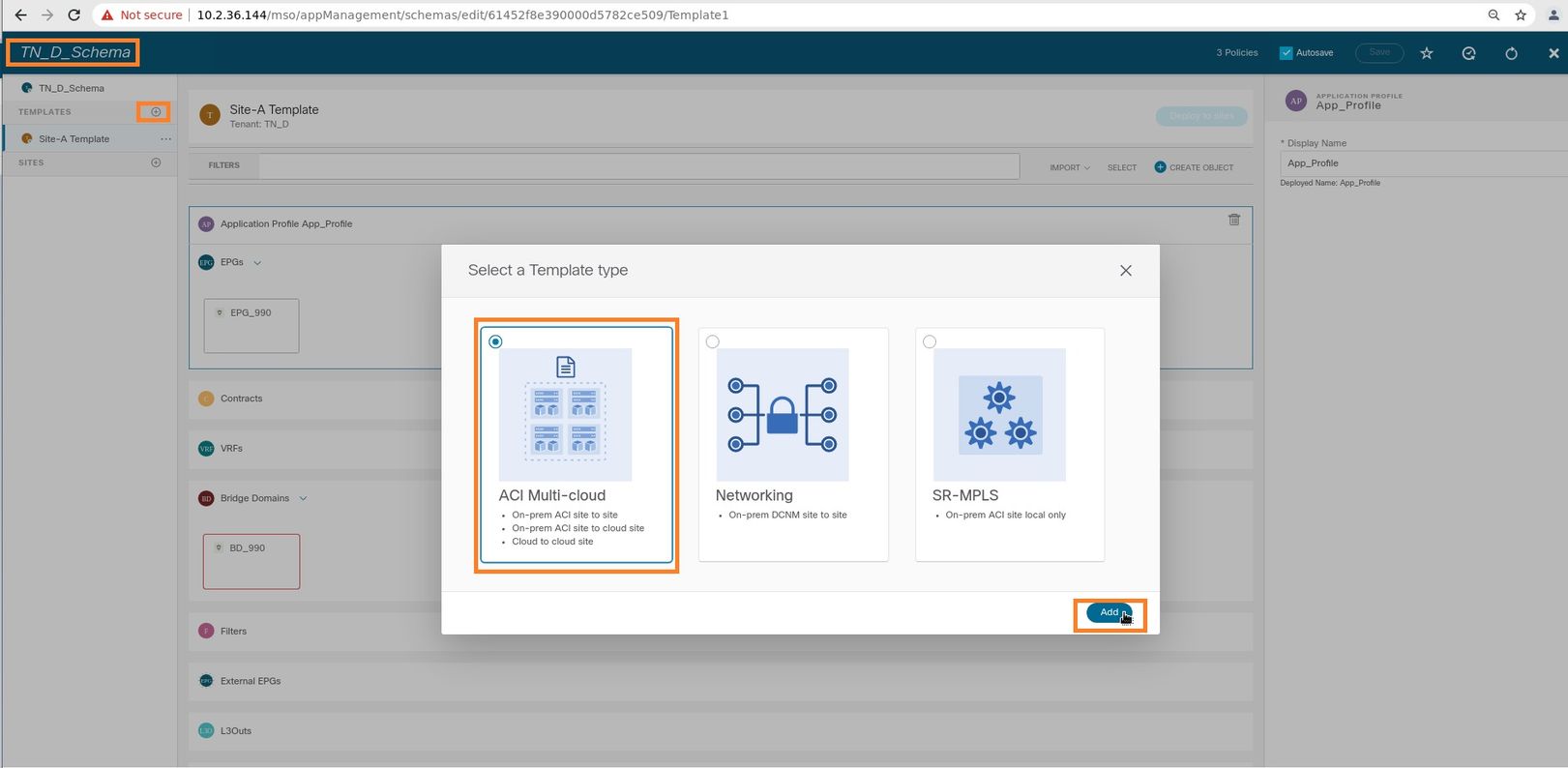 Configure Intersite L3out With ACI Multi-Site Fabrics - Stretch Template