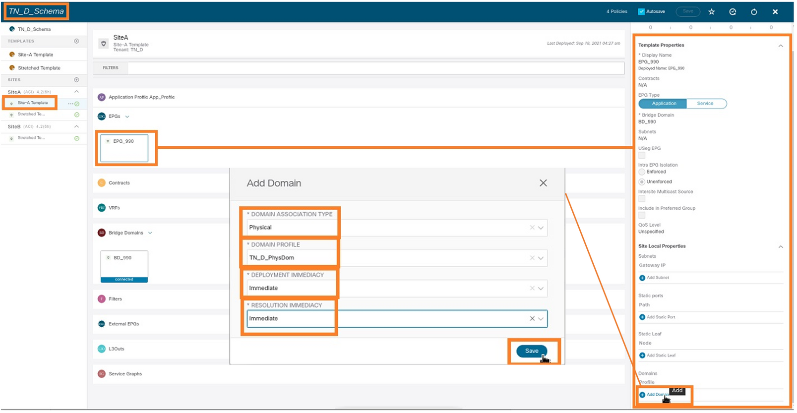 Configure Intersite L3out With ACI Multi-Site Fabrics - Add the Physical Domain