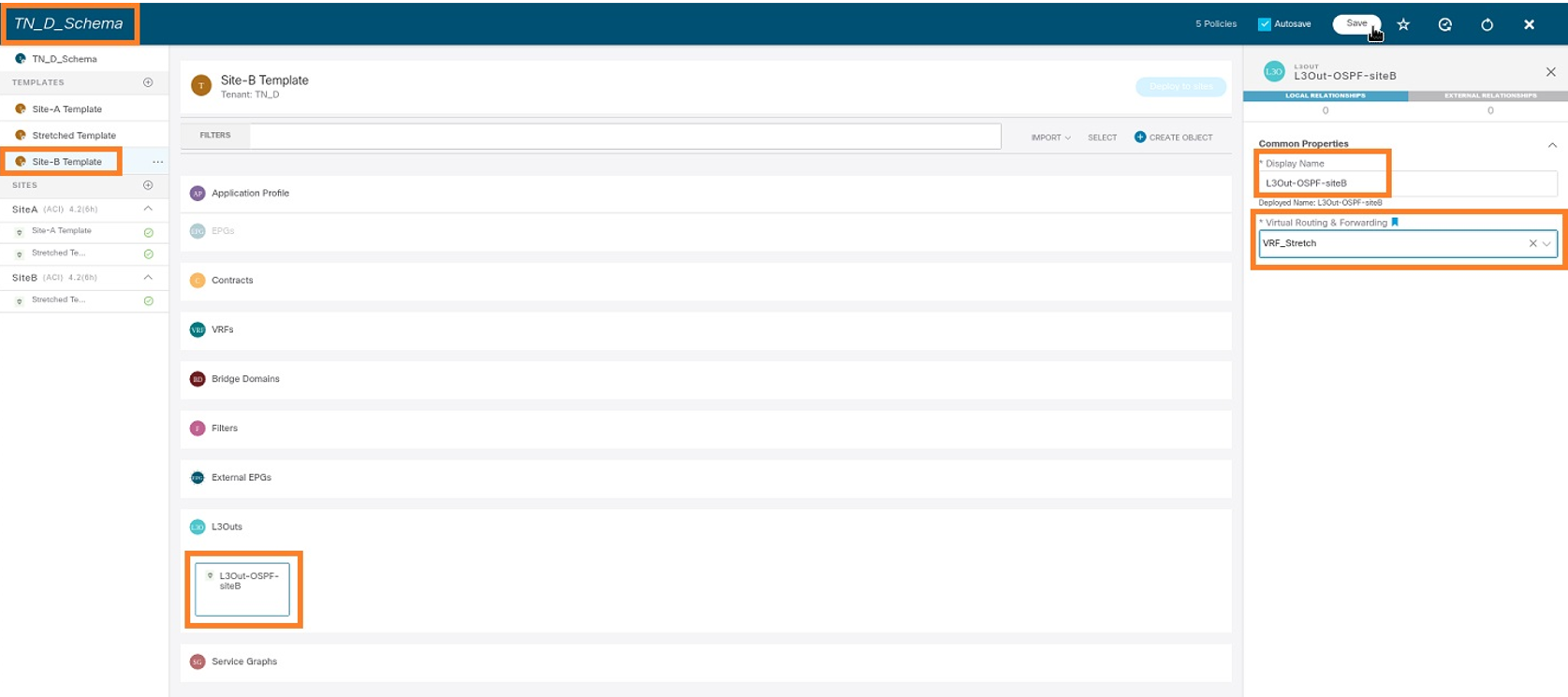 Configure Intersite L3out With ACI Multi-Site Fabrics - Name the Site-B Template