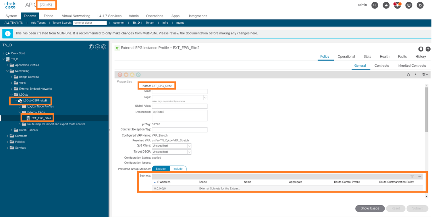 Configure Intersite L3out With ACI Multi-Site Fabrics - Verify External EPG Site is Created