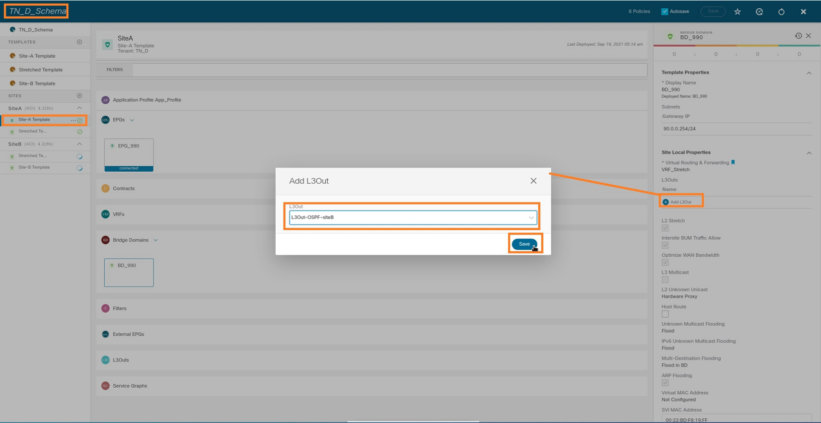 Configure Intersite L3out With ACI Multi-Site Fabrics - Deploy Site-A Template