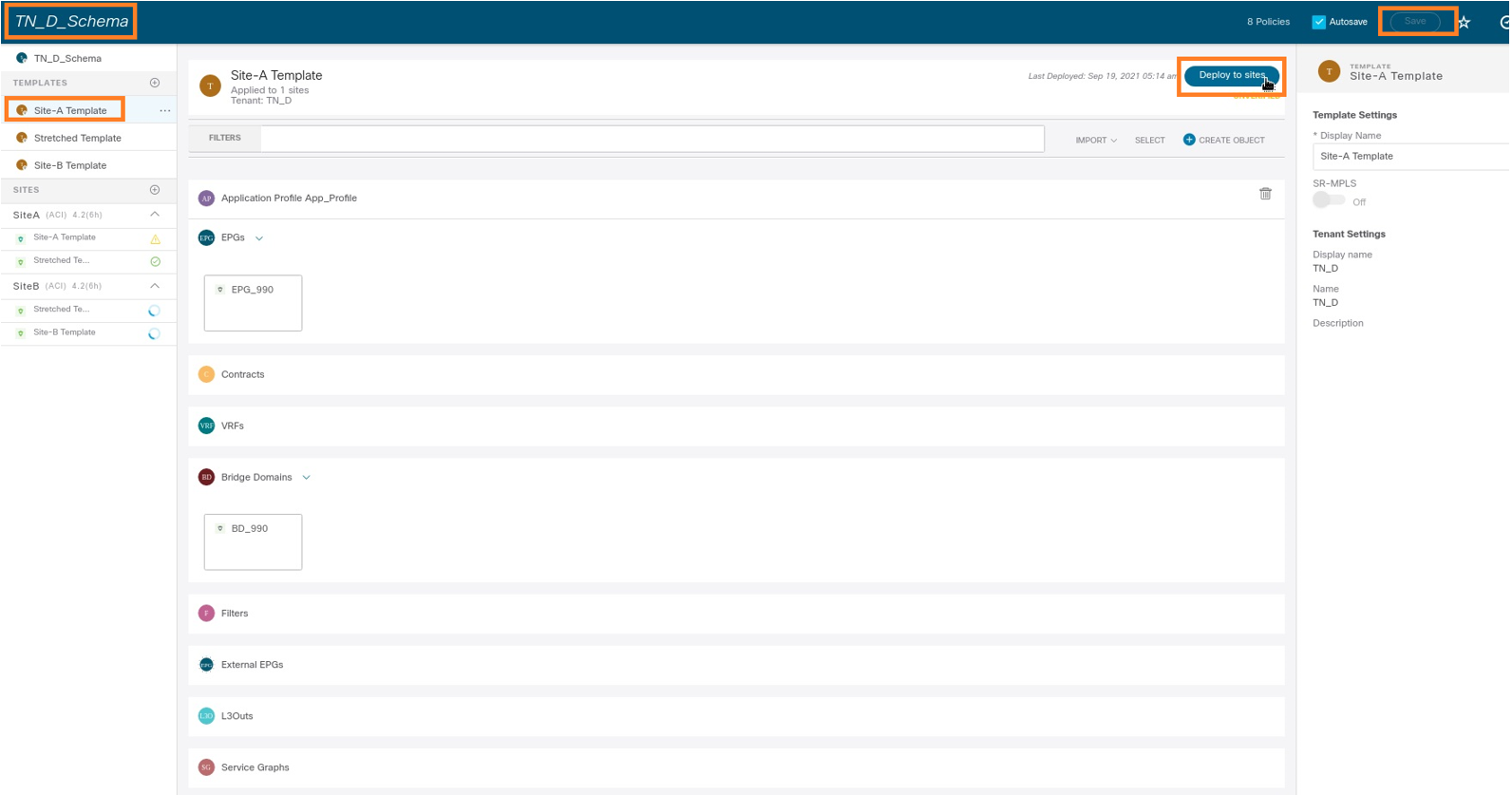 Configure Intersite L3out With ACI Multi-Site Fabrics - Deploy Site-A Template