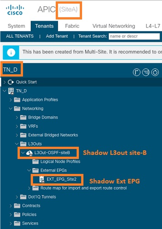 Configure Intersite L3out With ACI Multi-Site Fabrics - Verify Shadow L3out / External EPG Created at Site-A