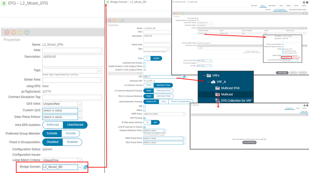 Cisco ACI - epg/bd/vrf configuration parameters