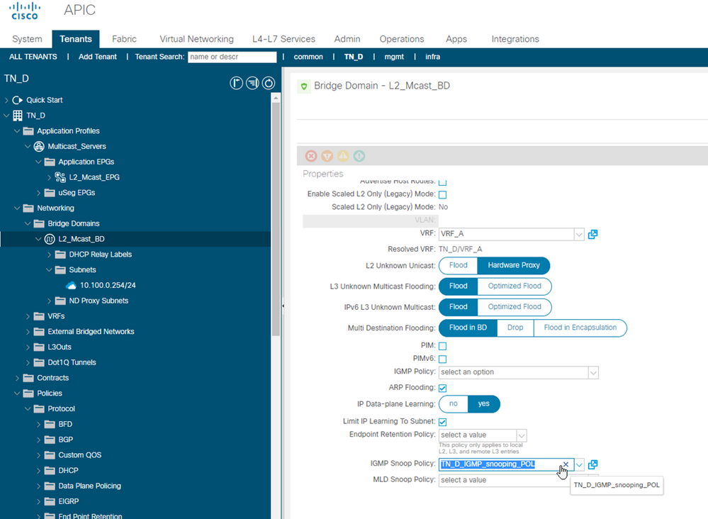 Cisco ACI - attach IGMP policy to BD