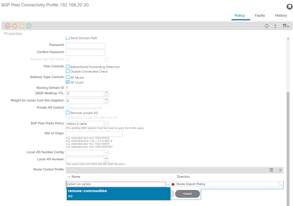 Add Route Map to BGP Peer Connectivity Profile