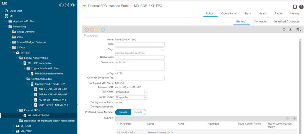 External EPG instance profile for MR-BGP L3Out