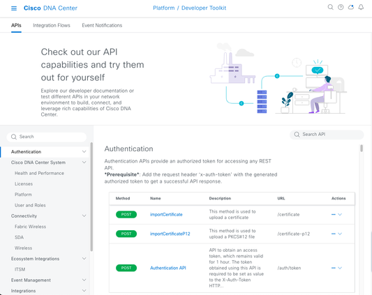 Catalyst Center API 페이지