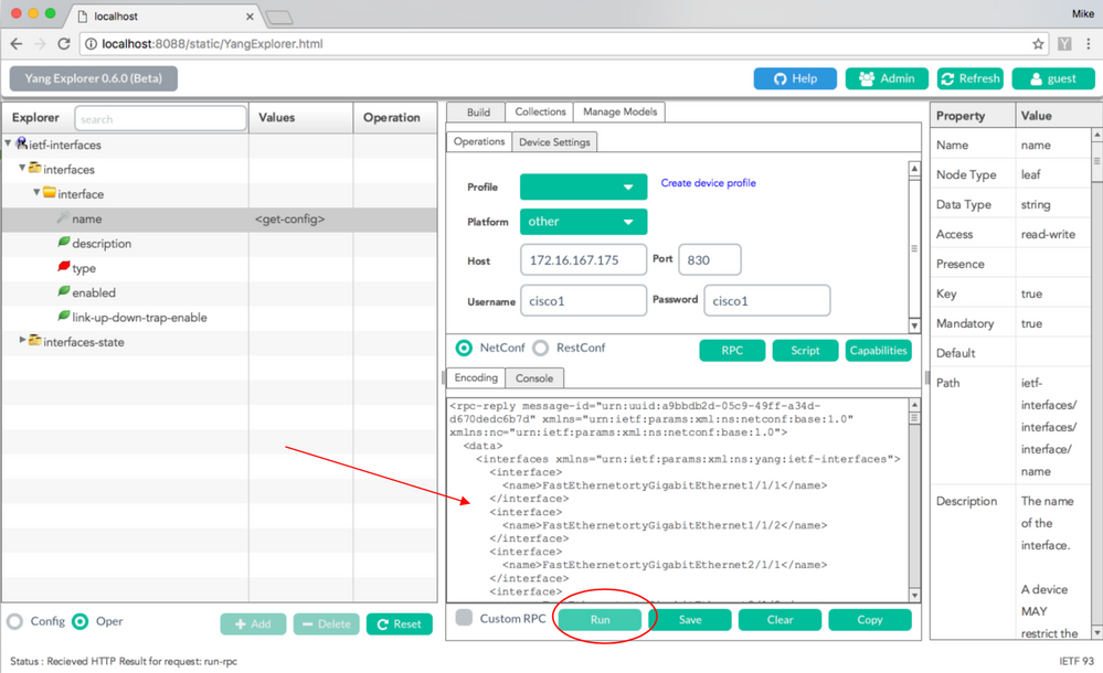 Catalyst 3850 Replies with a YANG Formatted List of the Catalyst 3850 Interface Names