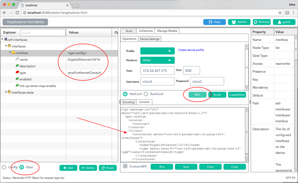 Desired Option Selected from the Left Side of the Explorer Section of the Yang Explorer Application GUI