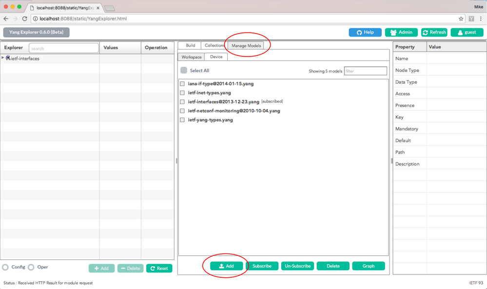 Upload the Yang Data Model Files