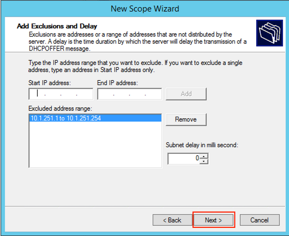 win2012, Define excluded range from the DHCP Scope