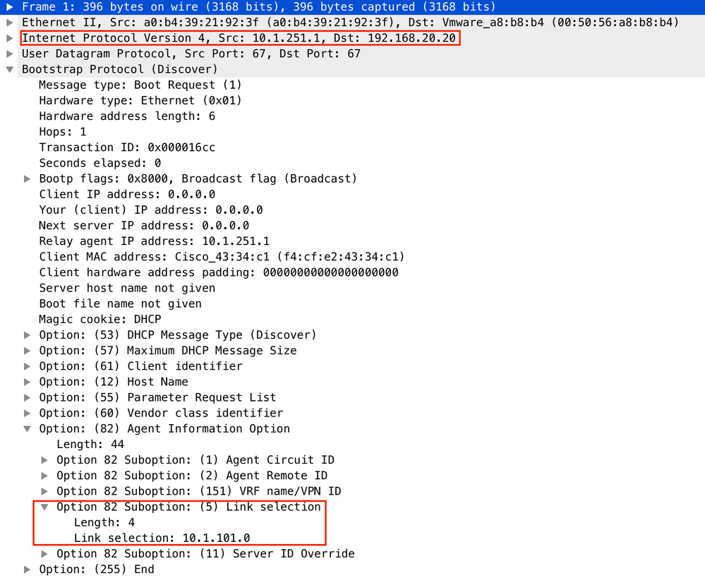 Option 82(5) for the scope vlan 101 in the same VRF