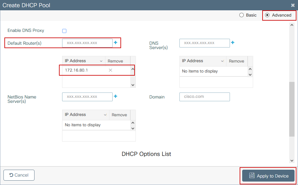 Define default router in the pool