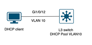 DHCP 서버로 구성된 레이어 3 스위치에 연결된 클라이언트입니다.