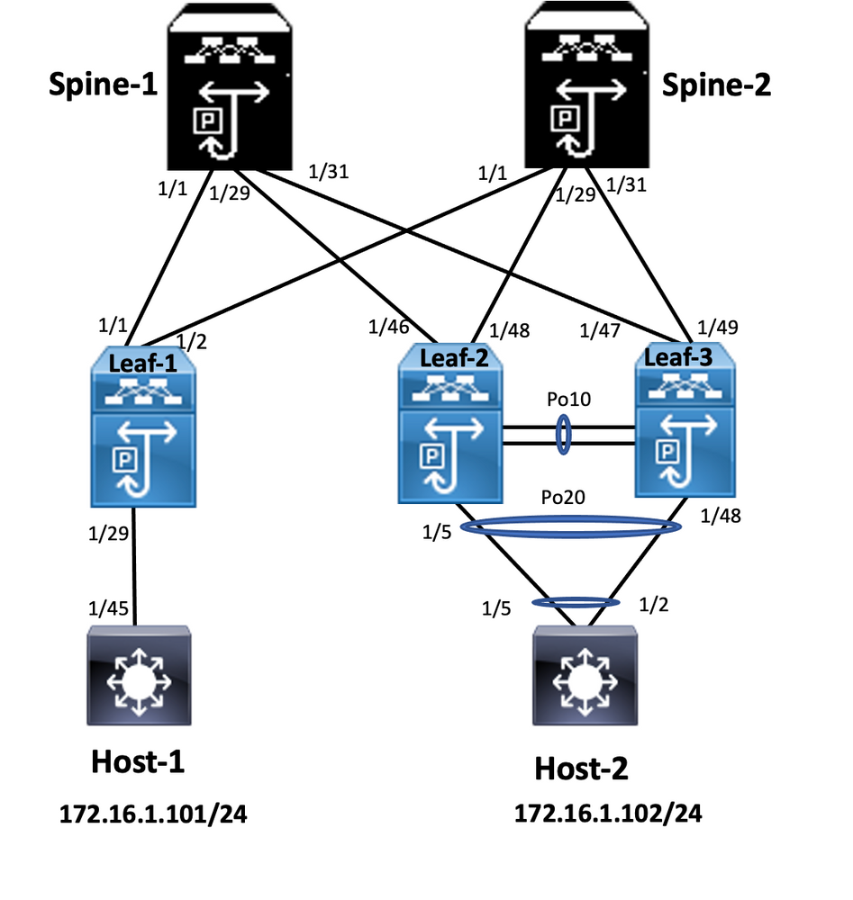 Diagrama de red VXLAN de vPC EVPN