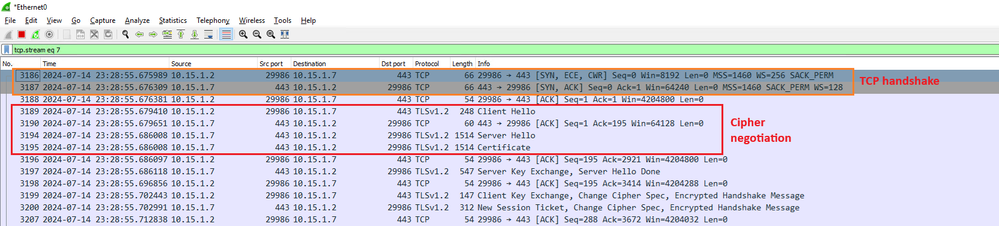 Beispiel für einen TLS-Handshake in Wireshark