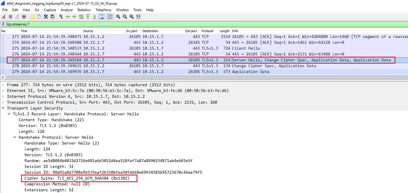 Ejemplo de un paquete ServerHello en Wireshark