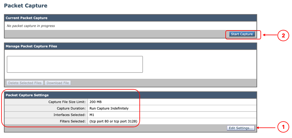 Packet Capture Status and Filters