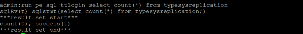 run pe sql ttlog in Select Count(*) from typesysreplication Output