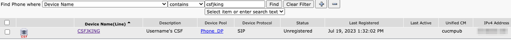 CUCM CSF Unregistered