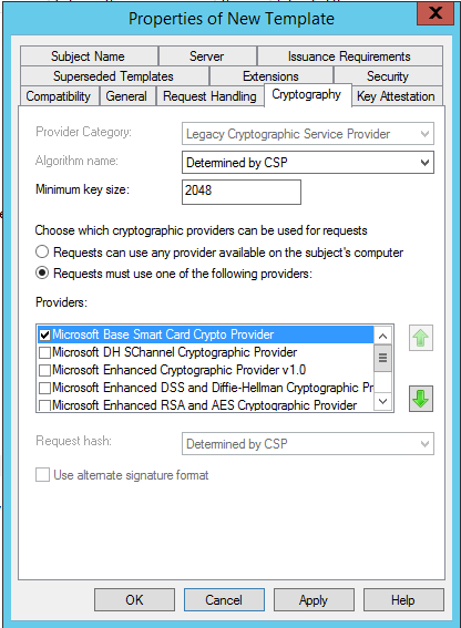 Certificate Crypto Settings